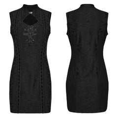 OQ-797LQF Elegant Sleeveless Gothic Dress with Embroidered Front Design