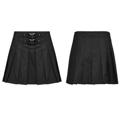 OQ-804BQF Edgy Pleated Punk Skirt with Skull Buckle Details