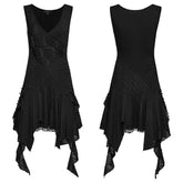 OQ-809LQF Gothic Dress Asymmetrical Layered Black Lace Hem Detailing