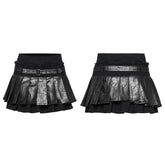 OQ-810BQF Gothic Pleated Punk Skirt with Faux Leather Belted Waist