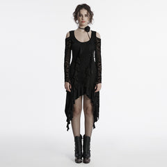 OQ-812LQF Gothic Dress Asymmetrical Lace Cold Shoulder Ruffle Hem Design