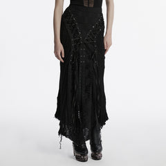 OQ-813BQF Gothic Skirt Black Lace Corset High Waist Steampunk Maxi