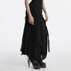 OQ-813BQF Gothic Skirt Black Lace Corset High Waist Steampunk Maxi