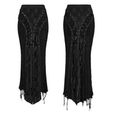 OQ-813BQF Gothic Skirt Black Lace Corset High Waist Steampunk Maxi