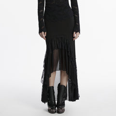 OQ-815BQF Gothic Skirt Lace Overlay High-Low Hemline Maxi Dress
