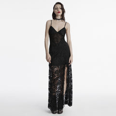 OQ-820LQF Gothic Dress Lace High-Low Spaghetti Straps Corset Back