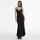 OQ-826LQF Gothic Dress Black Lace Sheer Panel Evening Gown