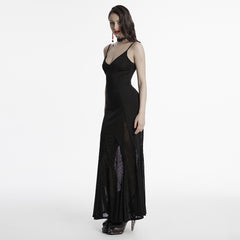 OQ-826LQF Gothic Dress Black Lace Sheer Panel Evening Gown
