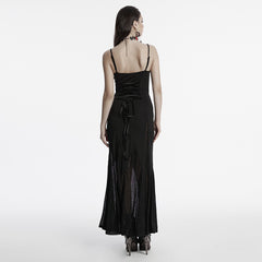 OQ-826LQF Gothic Dress Black Lace Sheer Panel Evening Gown