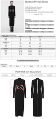 OQ-828LQF Long Sleeve Gothic Punk Dress Skeleton Ribcage Detail Midi
