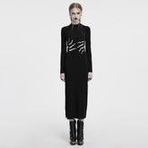 OQ-828LQF Long Sleeve Gothic Punk Dress Skeleton Ribcage Detail Midi
