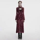 OQ-834LQF Gothic Dress Victorian Burgundy Lace Long Sleeve Maxi Dress