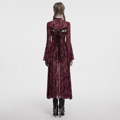 OQ-834LQF Gothic Dress Victorian Burgundy Lace Long Sleeve Maxi Dress