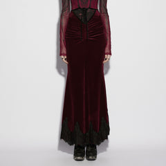 OQ-844BQF Velvet Gothic Dress Lace Trimmed Long Sleeve Corset Design