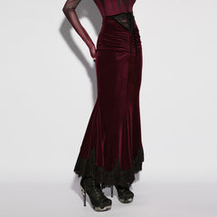 OQ-844BQF Velvet Gothic Dress Lace Trimmed Long Sleeve Corset Design