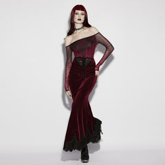 OQ-844BQF Velvet Gothic Dress Lace Trimmed Long Sleeve Corset Design