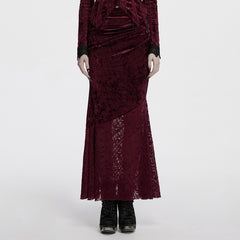 OQ-848BQF Gothic Skirt Velvet Lace Long Maxi Dark Elegance
