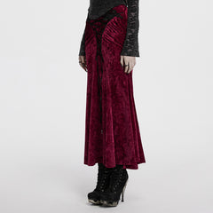 OQ-851BQF Vintage Velvet Lace-Up Gothic Skirt Plunging Maroon Design