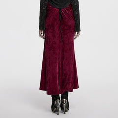 OQ-851BQF Vintage Velvet Lace-Up Gothic Skirt Plunging Maroon Design