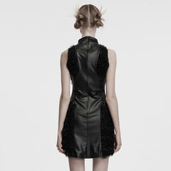 OQ-852LQF Gothic Moon Texture Punk Dress Edgy Black Fashion Statement Gothic Moon Embellished Fuzzy Sleeveless Punk Dresses Gothic Moon Punk Dresses Textured Sleeveless Black Mini Dress