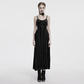 OQ-856LQF Luxury Gothic Dress Spaghetti Straps Velvet Long Black Gown