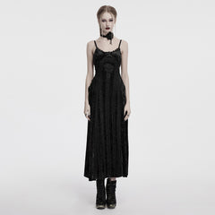 OQ-856LQF Luxury Gothic Dress Spaghetti Straps Velvet Long Black Gown