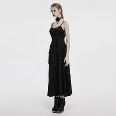 OQ-856LQF Luxury Gothic Dress Spaghetti Straps Velvet Long Black Gown