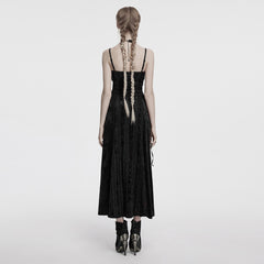 OQ-856LQF Luxury Gothic Dress Spaghetti Straps Velvet Long Black Gown