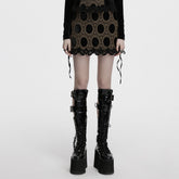 OQ-862BQF Gothic Lace Punk Skirt with Circle Pattern and Ruffled Hem