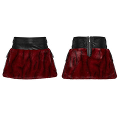 OQ-871BQF Edgy Faux Fur Leather Mini Punk Skirt Bold Goth Style