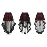 OQ-873BQF Gothic Tartan High-Low Punk Skirt with Sheer Ruffle Layers