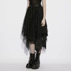 OQ-878BQF Asymmetrical Gothic Skirt Lace Layered Mesh Hem Detail