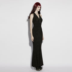 OQ-881LQF Gothic Dress Elegant Halter Neckline Buttoned Long Silhouette