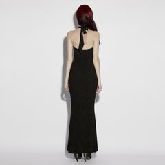 OQ-881LQF Gothic Dress Elegant Halter Neckline Buttoned Long Silhouette
