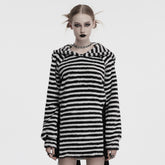 OQ-901LQF Striped Fuzzy Punk Sweater Long Sleeve Bold Pattern Design