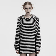 OQ-901LQF Striped Fuzzy Punk Sweater Long Sleeve Bold Pattern Design