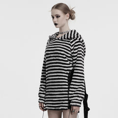 OQ-901LQF Striped Fuzzy Punk Sweater Long Sleeve Bold Pattern Design