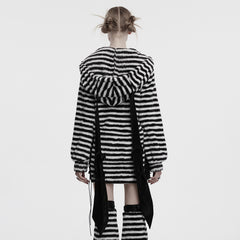 OQ-901LQF Striped Fuzzy Punk Sweater Long Sleeve Bold Pattern Design