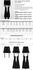 OQ-921BQF Gothic Punk Skirt with Ruffle Hem Straps and Flared Pants Edgy Punk Skirt with Adjustable Straps and Faux Fur Trim Punk Pants Flared Black Velvet Strap Design