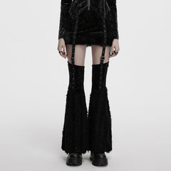 OQ-921BQF Gothic Punk Skirt with Ruffle Hem Straps and Flared Pants Edgy Punk Skirt with Adjustable Straps and Faux Fur Trim Punk Pants Flared Black Velvet Strap Design
