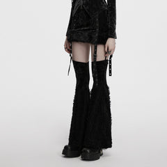 OQ-921BQF Gothic Punk Skirt with Ruffle Hem Straps and Flared Pants Edgy Punk Skirt with Adjustable Straps and Faux Fur Trim Punk Pants Flared Black Velvet Strap Design