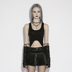 OQ-953BQF Gothic Skirt Pleated Black Leather Belted Mini