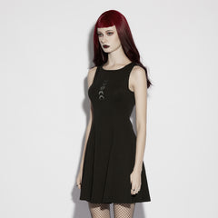 OQ-958LQF Gothic Dress Moon Phases Sleeveless Black Skater Style