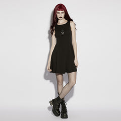 OQ-958LQF Gothic Dress Moon Phases Sleeveless Black Skater Style