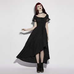 OQ-959LQF Gothic Dress Off-Shoulder Black Asymmetrical Ruffled Lace Hem Design