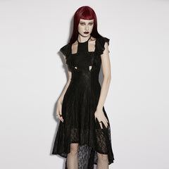 OQ-973DQF Gothic Dress Asymmetric Lace High-Low Cut-Out Ruffle Sleeves