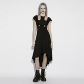 OQ-973LQF Edgy Gothic Dress Ruffled Sleeves High-Low Hem Elegant Design