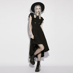 OQ-973LQF Edgy Gothic Dress Ruffled Sleeves High-Low Hem Elegant Design