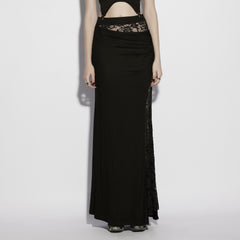 OQ-978BQF Gothic Skirt with Lace Overlay and Asymmetrical Waist Detail