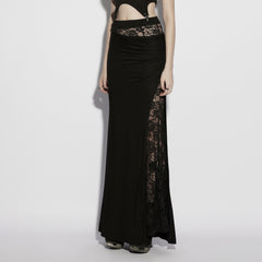 OQ-978BQF Gothic Skirt with Lace Overlay and Asymmetrical Waist Detail